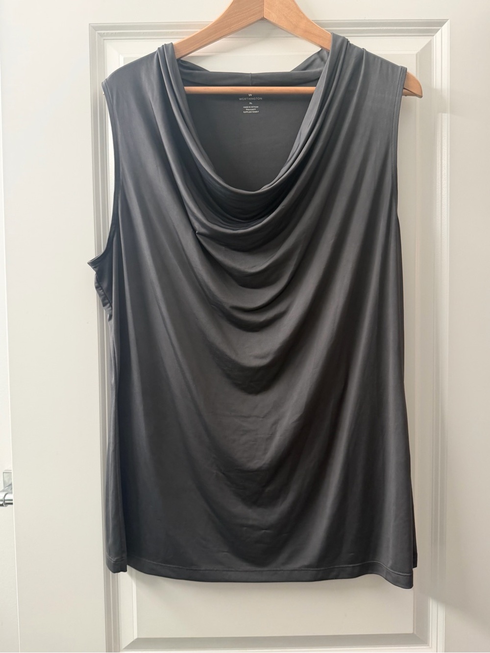 Worthington Draped Cowl Neck Sleeveless Top - Charcoal